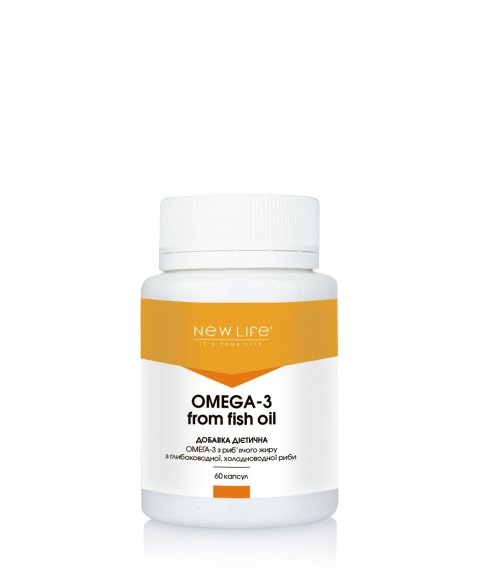 Omega-3 from fish oil 60 kapsułek w słoiczku  OMEGA-3 FROM FISH OIL  from deep-sea, cold-water fish  60 CAPSULES/JAR