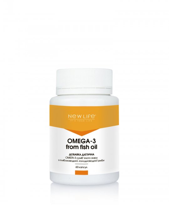 Omega-3 from fish oil 60 kapsułek w słoiczku  OMEGA-3 FROM FISH OIL  from deep-sea, cold-water fish  60 CAPSULES/JAR